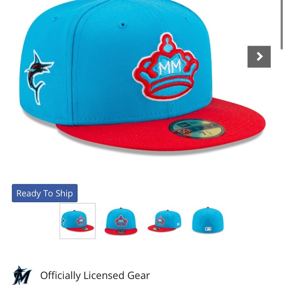 Men's Miami Marlins New Era Blue/Red 2021 City Connect 59FIFTY Fitted Hat 7 1/4 - Picture 11 of 11